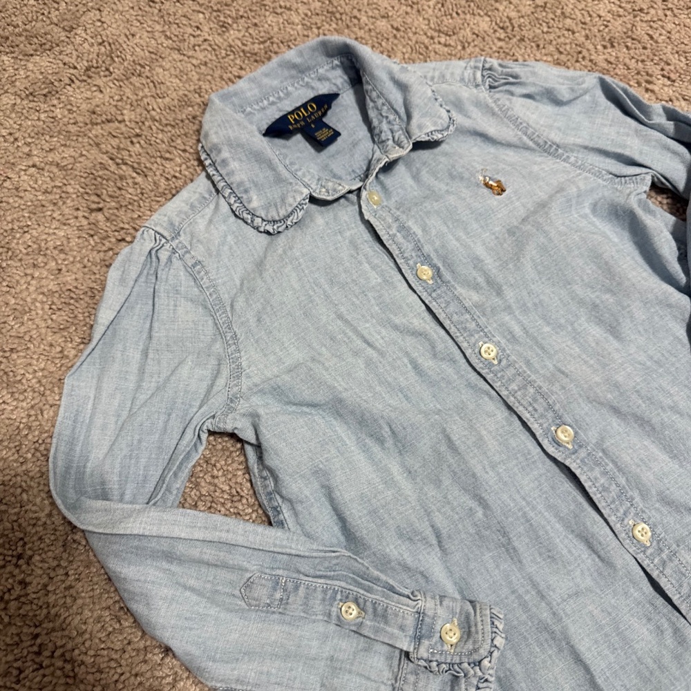Polo Ralph Lauren Girls Ruffles Denim Button up shirt 6